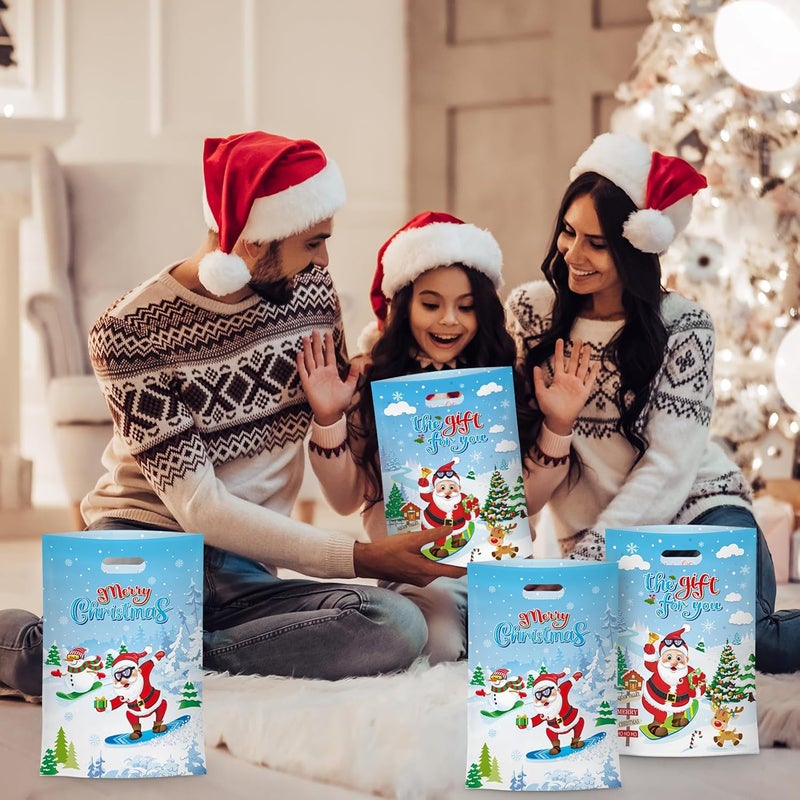 PERFQU 40 Pcs Merry Christmas Gift Bags with Handles - Winter Xmas Treat Bags for Kids, Cool Santa Claus Plastic Small Candy Goody Goodie Snack Bags Bulk for Christmas Party Decorations Supplies Favors - Image 2
